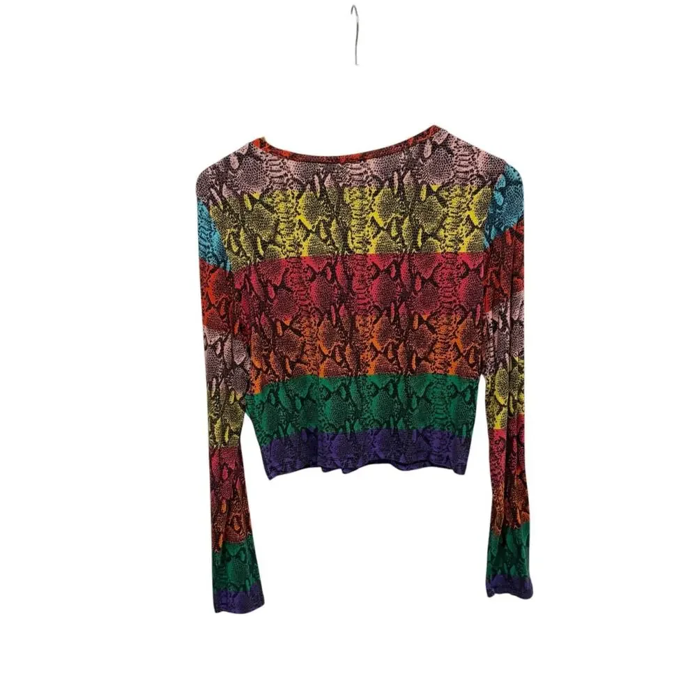 Alice + Olivia Rainbow Snake Stripe Top Women's Large Cropped Long Sleeve